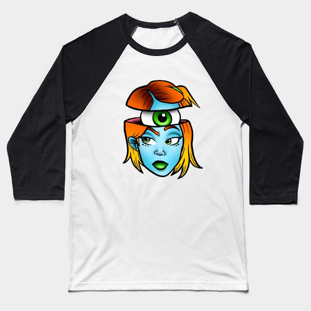 Trippy Eyeball Girl Baseball T-Shirt by ReclusiveCrafts